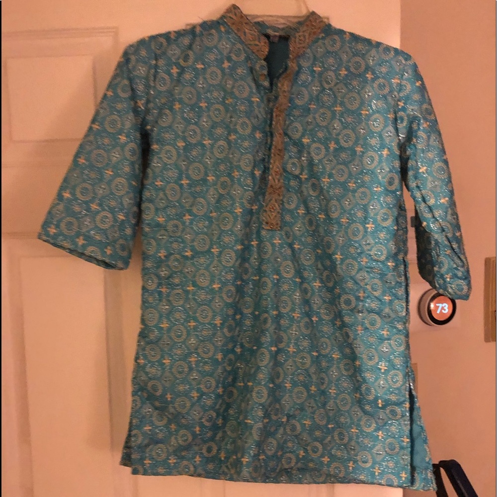 blue boys kurta- sky blue with heavy work. Fancy!